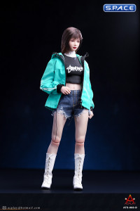 1/6 Scale female Fashion Jacket & Denim Shorts Set (blue)