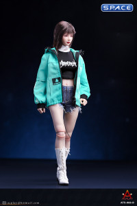 1/6 Scale female Fashion Jacket & Denim Shorts Set (blue)