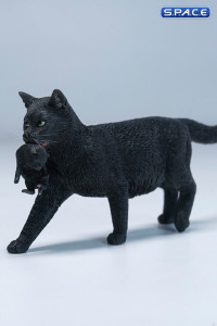 Domestic Cat with Kitten Statue (black)