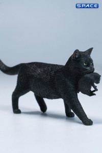 Domestic Cat with Kitten Statue (black)