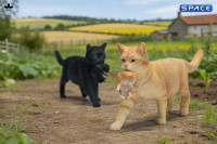 Domestic Cat with Kitten Statue (black)