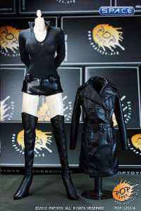 1/6 Scale Womens Leather Windbreaker Set A (Black)