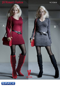 1/6 Scale Womens Fashion Set V-Neck Grey (VCF2010-B)