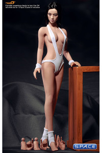 1/6 Scale Seamless Female tan Body - middle breast / long black hair