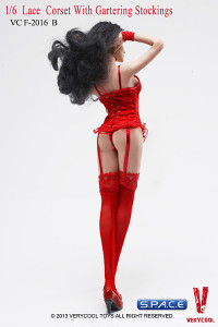 1/6 Scale Lace Corset with Garter Stockings (Red)