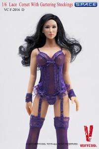 1/6 Scale Lace Corset with Garter Stockings (Violet)