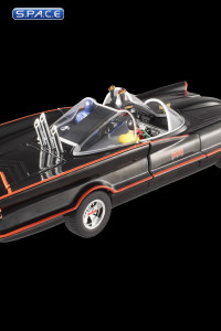 1:18 Batmobile with Batman and Robin Die Cast Hot Wheels Elite BCJ95 (Batman Classic TV Series)