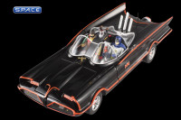 1:18 Batmobile with Batman and Robin Die Cast Hot Wheels Elite BCJ95 (Batman Classic TV Series)