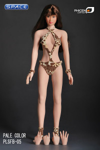 1/6 Scale Seamless Female pale Body - small breast / long brunette hair