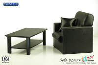 1/6 Scale Single Sofa Black With Wooden Table