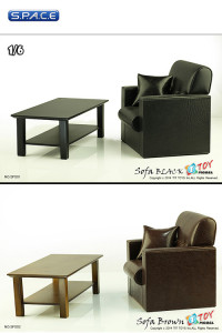 1/6 Scale Single Sofa Brown With Wooden Table