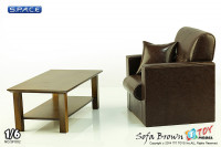 1/6 Scale Single Sofa Brown With Wooden Table
