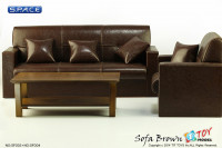 1/6 Scale Single Sofa Brown With Wooden Table