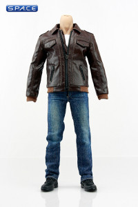 1/6 Scale Mens Locomotive Leather Dress Set with brown Jacket and Jeans